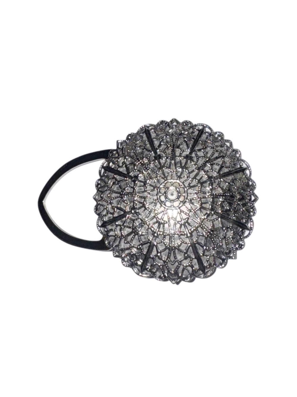 Vintage Silver Filigree Scarf Clip • Round Ornate Retro 70s